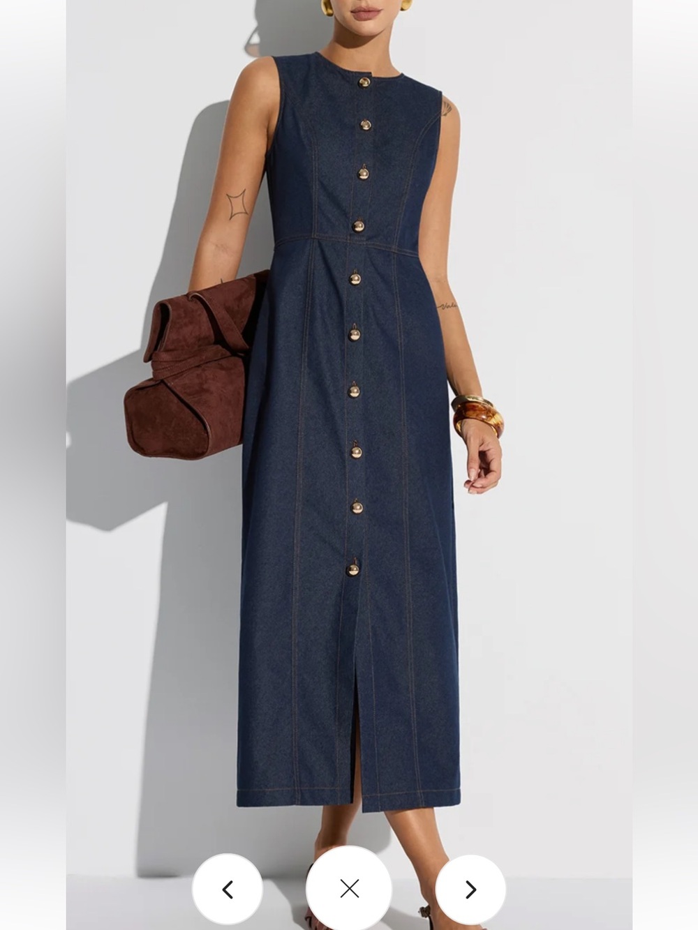Commense Button Front Denim Midi Dress
